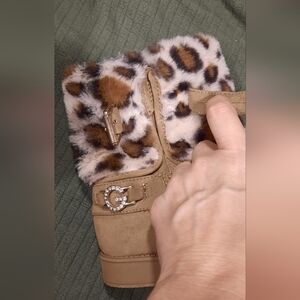 Girls GBG Los Angeles Brown Boots with Animal Print Faux Fur